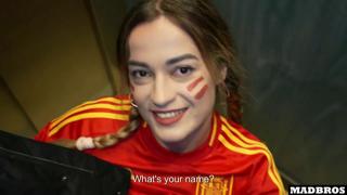Spanish babe rides cock🍆 like a sloppy mess in parking lot after soccer match