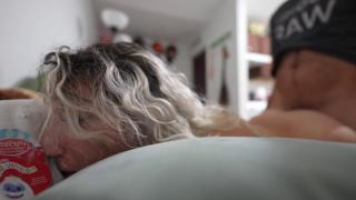 Blonde babe gets plowed by senior studs, soaked in jizz