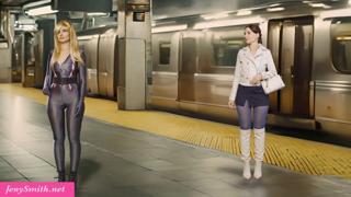 Two sizzling biddies ride public sex coach, bust open panties, get nasty