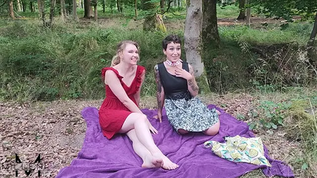 Blowjob and Foursome during a picnic in the forest - 2 girls &mdash;  2 guys