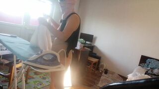 Amateur wife doing housework naked. Latina with hairy pussy, big ass.