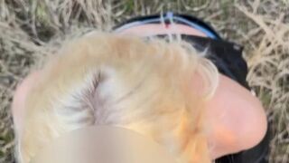 Hot blonde with natural tits gave a blowjob right on the street