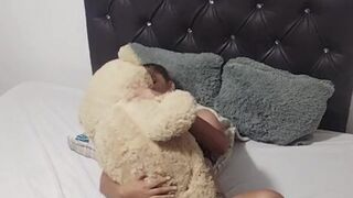 horny latina alone fucks teddy bear