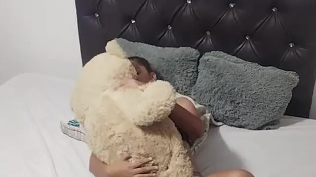 horny latina alone fucks teddy bear