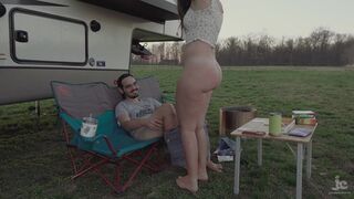 Would you go camping with us? Quick outdoor fuck PAWG creampie