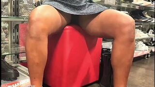 Shoe Store Assistant Enjoying UPSKIRT NO PANTIES View while Assisting a Hot Girl