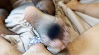 Locktober - Cage 6: Hot Girl teases Neighbour in Chastity cagewith her feet in Fishnet Pantyhose