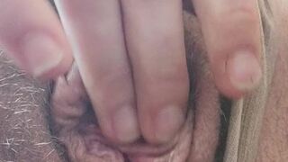 Pulls panties to the sides and fingers and explores juicy pussy