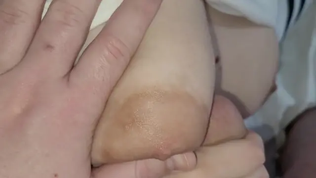 I Play and Spit on My girlfriend′s Boobs when She was Phone talking &mdash;  Accidental Cum on Her Tits!