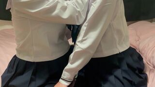 【レズビアン】イク寸止めプレイ連発 / 現役JDセーラー服レズSEX【素人】Japanese lesbian.