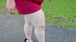 Big ass BBW SSBBW hijab Milf taking early morning walks, doing stretches & pissing (Big booty)