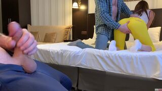 -wife pleases while husband watches