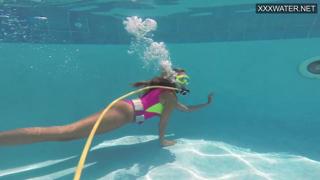 Sultry platinum blonde Irina gets ravaged underwater