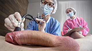 TWO NURSES EXPLORE PATIENT'S RECENTLY ENHANCED PACKAGE UP CLOSE AND PERSONAL WITH THEIR SLEAZY ASSETS