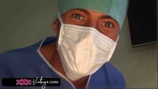 Two doctors get their interns in a nasty DP in the clinic's darkest chamber